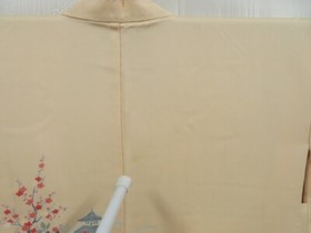 4603T03z540 Vintage Japanese Kimono Silk HAORI Flowers Light cream