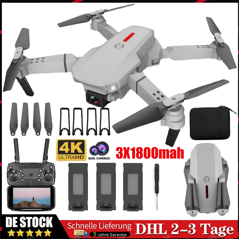 Faltbar WiFi Drohne Mit 4K-HD GPS Kamera Selfie RC Quadrocopter Drone + 3 Akkus - Bild 2 von 4