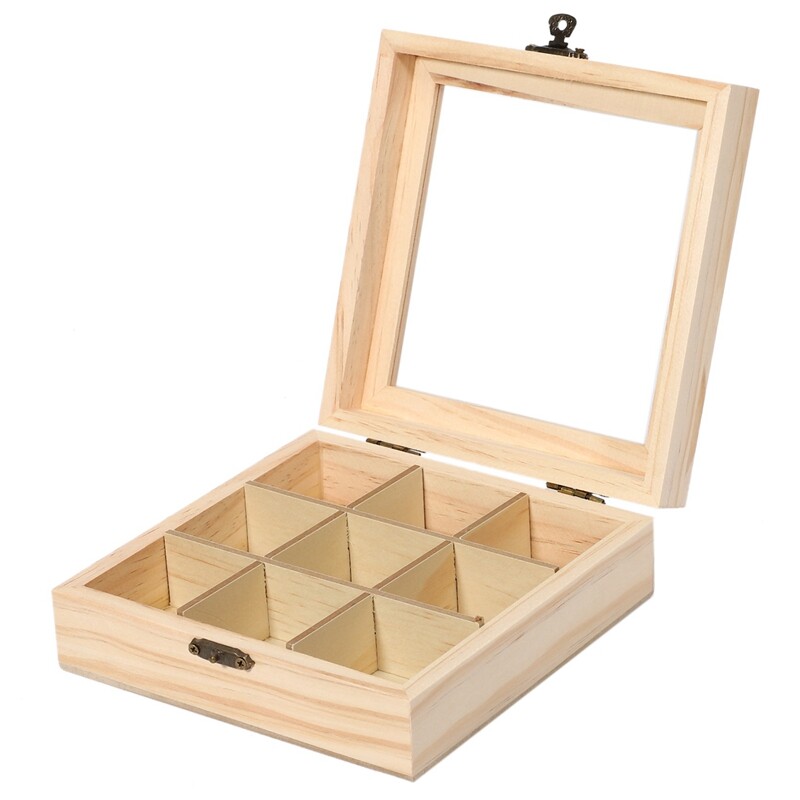 3X Wooden Tea Bag Jewelry Organizer Chest Storage Box 9 Compartments