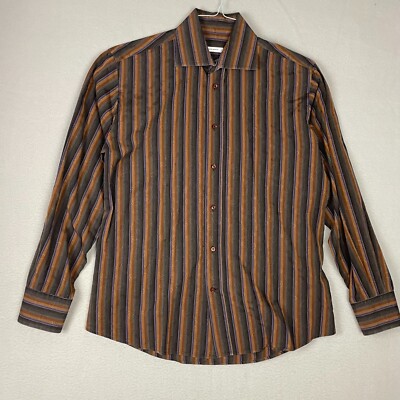 EQUILIBRIO Men's Multicolor Stripe Paisley Button Up Shirt Size Medium Cotton
