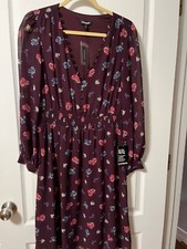 Express Womens Burgundy Long Sleeve V- Neck Elastic Fit Dress Size M