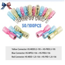 Heat Shrink Crimp Bullet Terminals Female Male Wire Connector 10-22WAG 50/100PCS