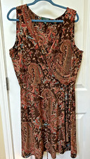 LAUREN RALPH LAUREN Women Dress Stretch Brown Paisley 2X Cottagecore Wedding
