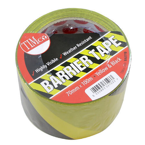 Timco Barrier Tape - Yellow & Black 100mx70mm Safety Hazard Warning High Visible