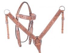 Leather Western Tack Set With Headstall ,Breast Collar and Reins.