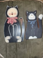 Handmade FolkArt Wooden Sweet Black Cat Lot