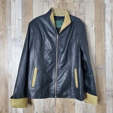 Old Florence Black Leather Jacket Made In Italy Mock Neck Size 46 Medium