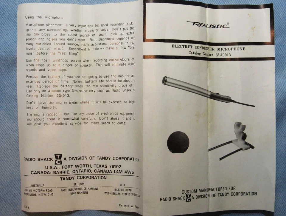 Vintage NOS Realistic Cat No. 33-1050-A Ultra Slim Condenser Microphone - Image 4 of 4