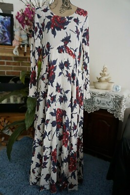 Free People First Kiss Ivory Red Floral Print Boho Maxi Dress Gown! Large!  | eBay