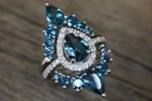 3 Ct Pear Cut Blue Topaz Bridal Band Set Ring Free Pendant 14K White Gold Plated