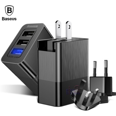Baseus 3 Port USB Wall Charger US EU UK Plug Travel Adapter 3.4A Max Fast Charge