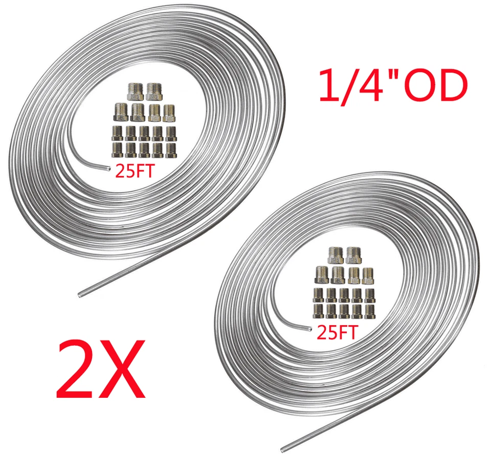 Kit de tubos de linha de freio de níquel galvanizado 2X 25 pés 1/4 pol. OD rolos de bobina e 32 acessórios - Imagem 4 de 4