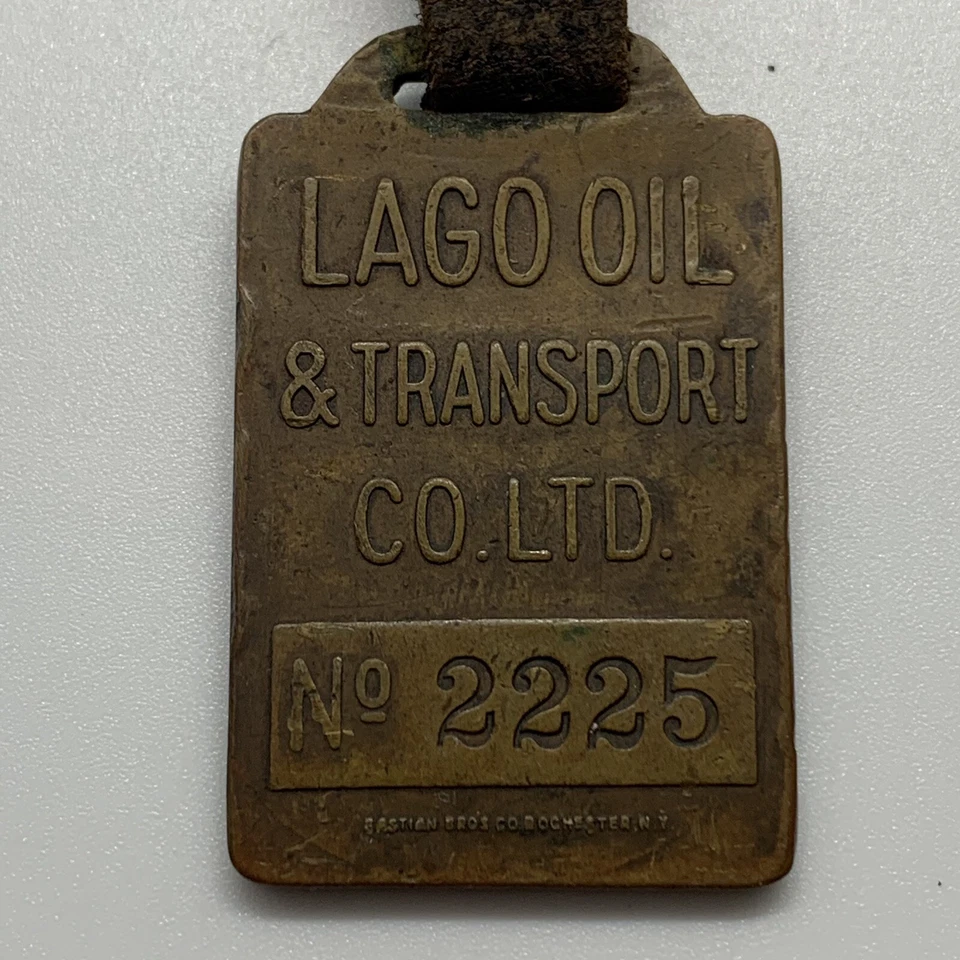 ANTIQUE LAGO OIL & TRANSPORT EMPLOYEE BADGE WITH LEATHER BUCKLE LAKE FLEET - Image 2 of 3