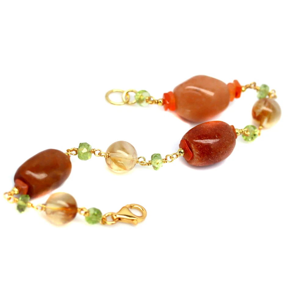 Edelstein Orange Achat, Citrin & Peridot Armband 8 " 925 Sterlingsilber - Bild 4 von 4