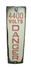 Vintage DANGER 4400 Volts Porcelain Sign 11" X 3 1/4"