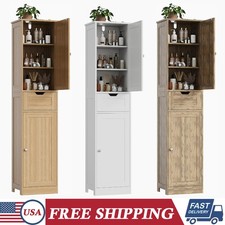 Bathroom Storage Cabinet Tall Narrow 67 Inch with Drawers and Adjustable Shelves