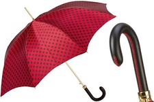 PASOTTI Umbrella 93cm Red Black Polka Dots Automatic Leather Handle