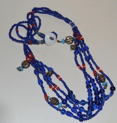 Tribal trade beads Blue Glass necklace African Morrocan silver Oshun Mazo