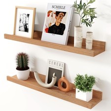 Axeman Cherry Picture Ledge Shelf, 24 Inch Floating Shelves Set of 2, Solid W...