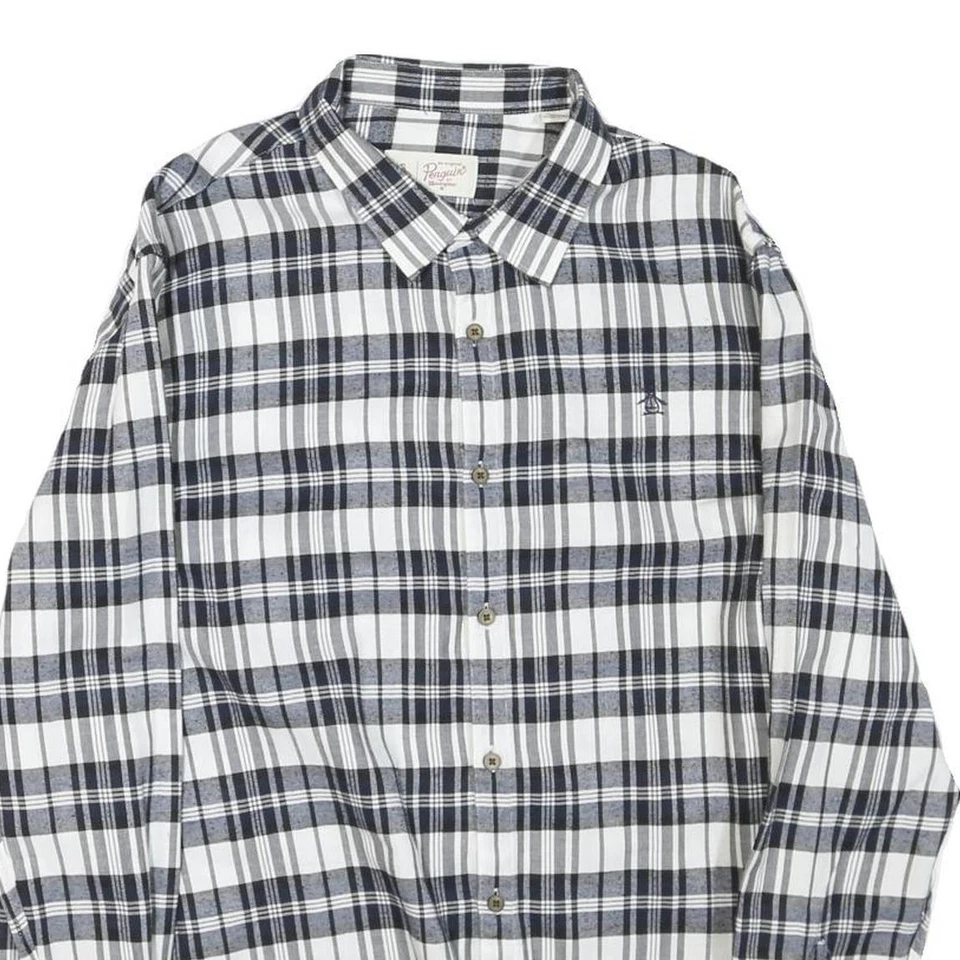 ORIGINAL PENGUIN Hommes Bleu & Blanc Plaid Chemise XL Coton Mélange Décontracté - Photo 2/4
