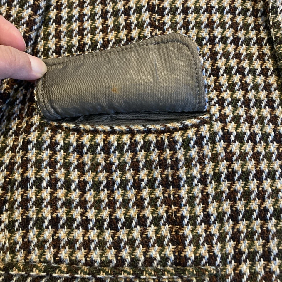Blazer Harris Tweed Vintage Para Hombre 40 S Marrón Verde Beige Pata de Gallo 100% Lana Foto 4 de 4