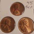 Total Three 1945 P D S Lincoln Wheat Penny Red 1C GemBU 3 Pc Collection FreePost