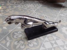 LEAPING JAGUAR MASCOT on base polished aluminium desktop ornament 12" or 30cm