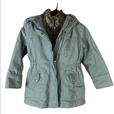 Gap Kids 3 in 1 Hooded Parka Utility Jacket Faux Fur Vest Army Green Small 6 7