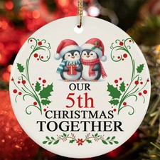 Our 5th Christmas Together Ornament Funny Penguin Couple 5 Year Anniversary Gift