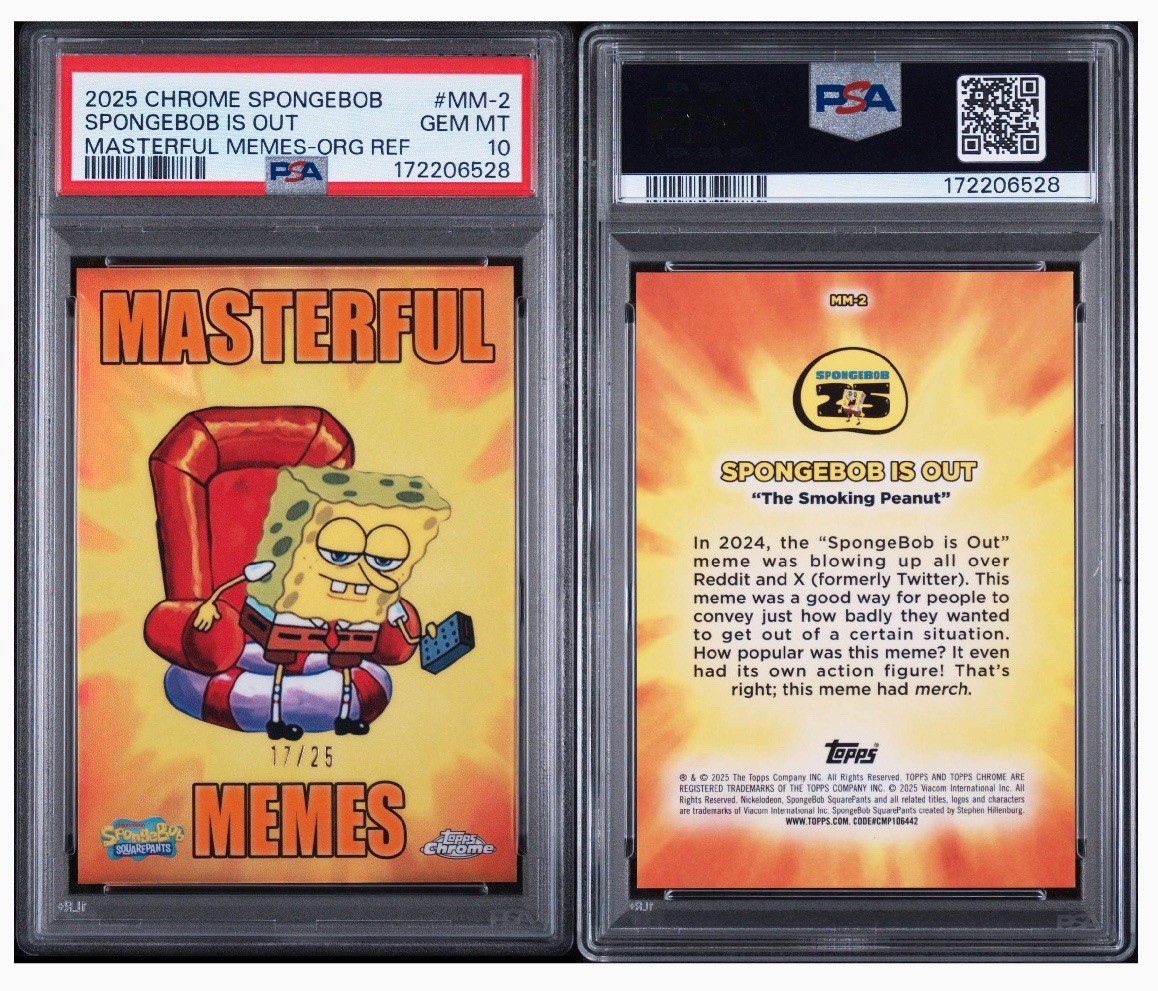 2025 TOPPS CHROME SPONGEBOB NUMBERED /25 PSA 10 MASTERFUL MEMES #MM-2 ORANGE  view 3