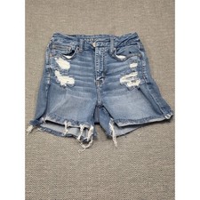 American Eagle Next Level Stretch Distressed Denim Shorts Blue Size 2 Raw Hem