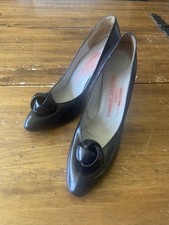 Vintage Charles Jourdan Paris Black Leather Heels Size 7 Heel Pumps Made France