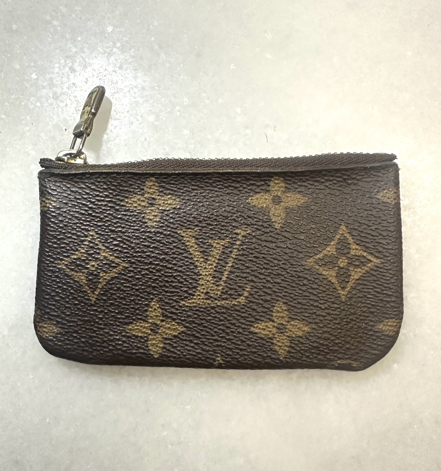 AUTH Louis Vuitton Brown Monogram Key Pouch Coin Card Case Pochette Cles France