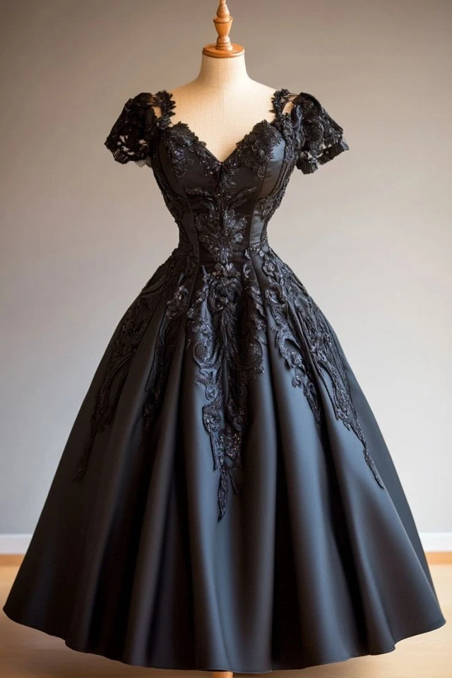 Готические свадебные платья короткие рукава кружева аппликации линия Custom свадебные платья - Изображение 2 из 4