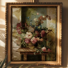 Vintage Peony Floral Still Life | Rustic Wall Decor | Museum Print