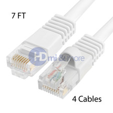 4x 7FT CAT5e Cable Ethernet Lan Network CAT5 RJ45 Patch Cord Internet White