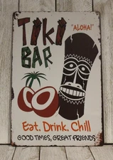 Tiki Bar Aloha Tin Sign Beach Party Decor Man Cave Hawaii Hawaiian 