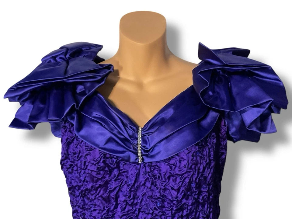 Vtg 80s Zum Zum Purple Metallic Sequin Strapless Prom Dress Size 9-10 Glam - Image 2 of 4