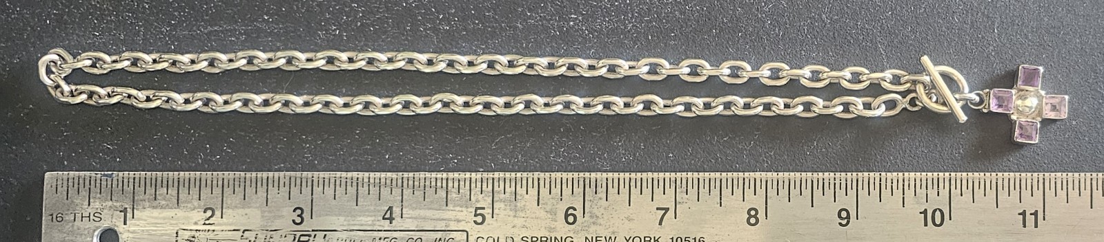 Vintage Solid Silver Chain Necklace Amethyst Cros… - image 12