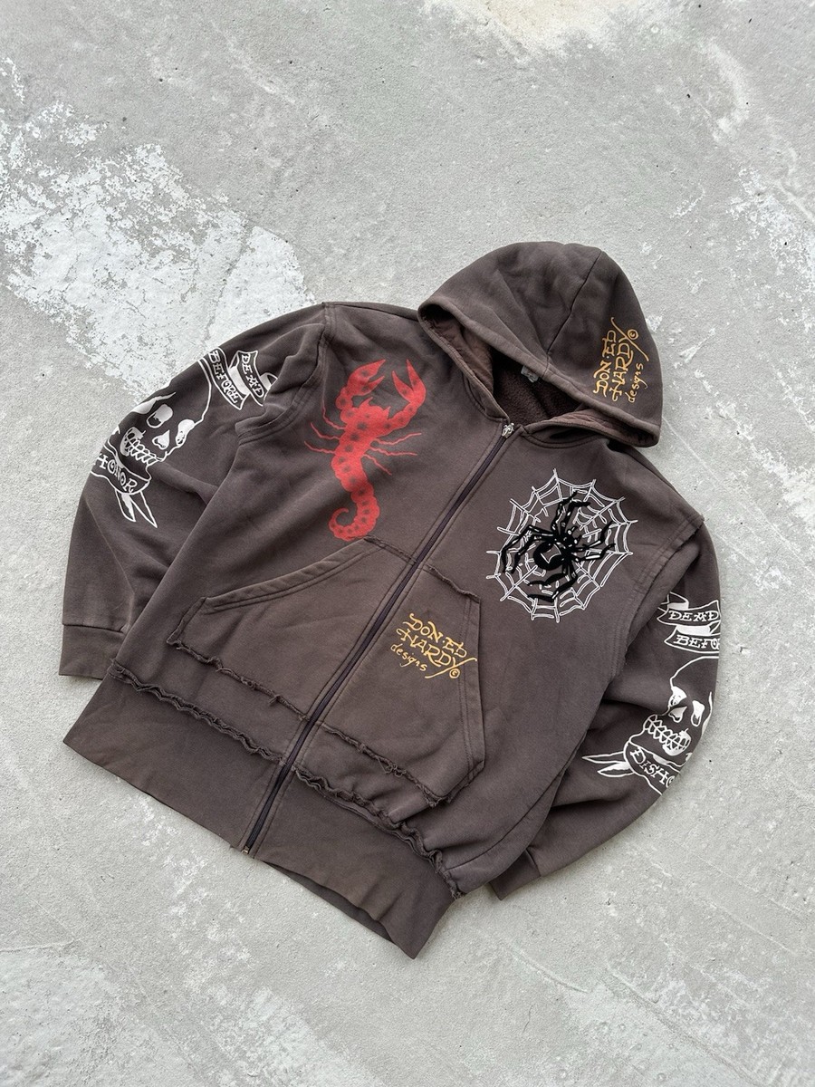 RARE Ed Hardy Spider Christian Audigier Distressed Zip