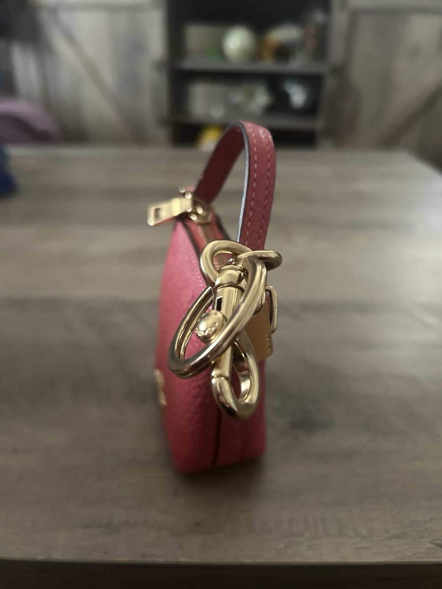 Coach Pink Mini Bag Charm Key Clip Designer Logo Zipper Accent