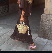 ZARA WOMAN SS25 Black LONG LACE SKIRT SIZE S : 5584/466/800 NWT