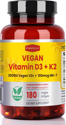 180 Days Vegan Vitamin D3+K2 Softgel with Coconut MCT Oil | 2000IU Plant Source