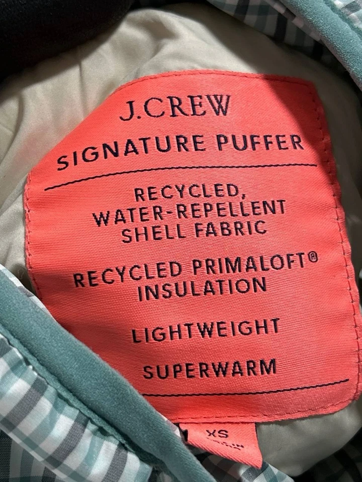 Chaleco J.Crew Mujer Xs Verde Blanco Primaloft Aislado Cremallera Completa Foto 3 de 4