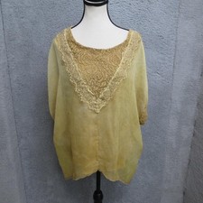 Urban Mangoz Blouse Womens Medium Gold Lace V-Neck Sheer Hi-Low Boho Tunic Top