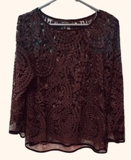 Karen Kane Sheer Crochet Lace Tunic Blouse Eggplant Purple Size X Large