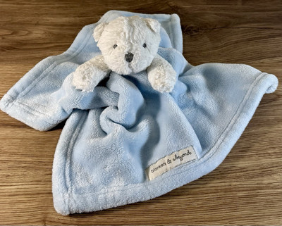 Blankets And Beyond White Teddy Bear Plush Blue Lovey Baby Security Blanket Toy