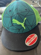 Puma Hat Cap Youth Green Black Snapback Adjustable Flat Bill