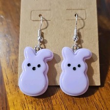 Handcrafted Purple Black Rabbit Dangle Earrings Animal Theme Hook Women Lobe
