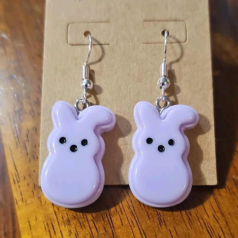 Handcrafted Purple Black Rabbit Dangle Earrings Animal Theme Hook Women Lobe